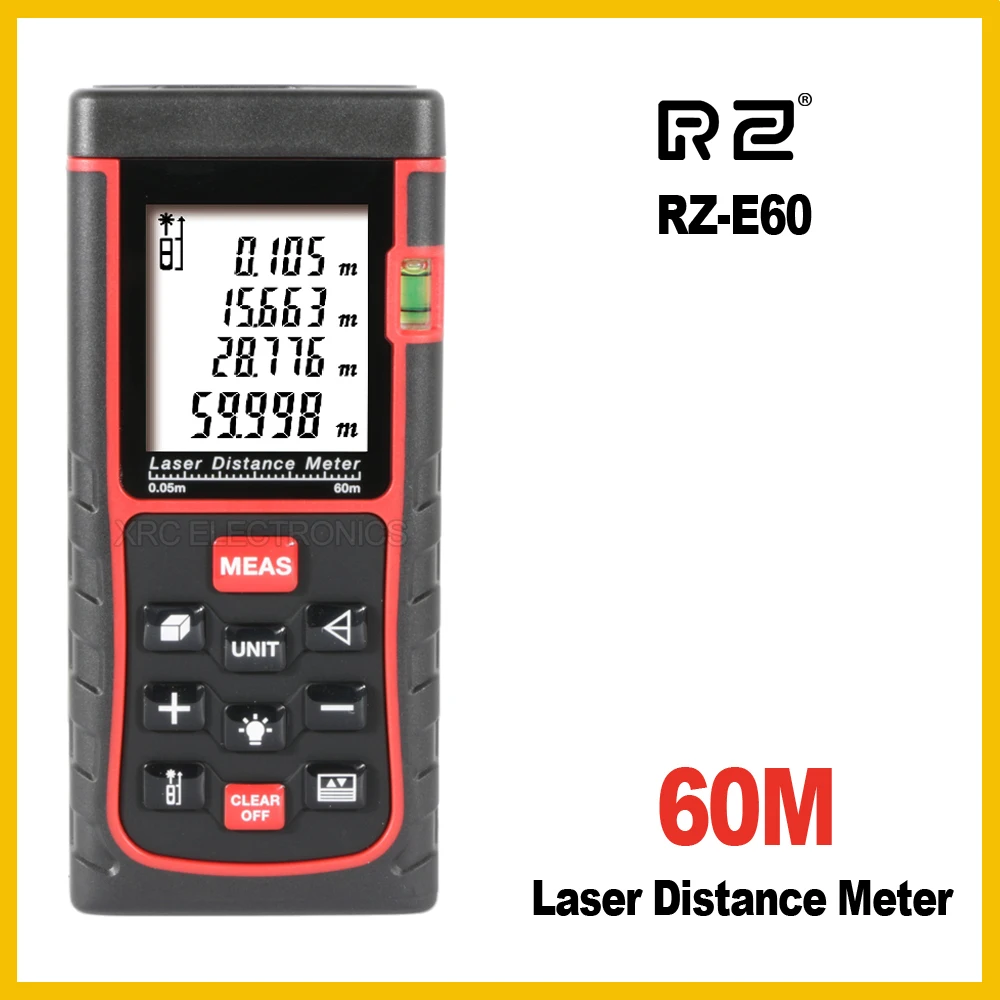 

RZ-E60 10 key 60M Laser Distance Meter Rangefinder Range Finder Electronic Ruler Digital Tape Measure Area volume Tool Bubble