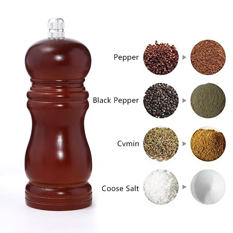 

5" Wood Pepper Mill Solid Wood and Adjustable Ceramic Pepper Grinder, Brown