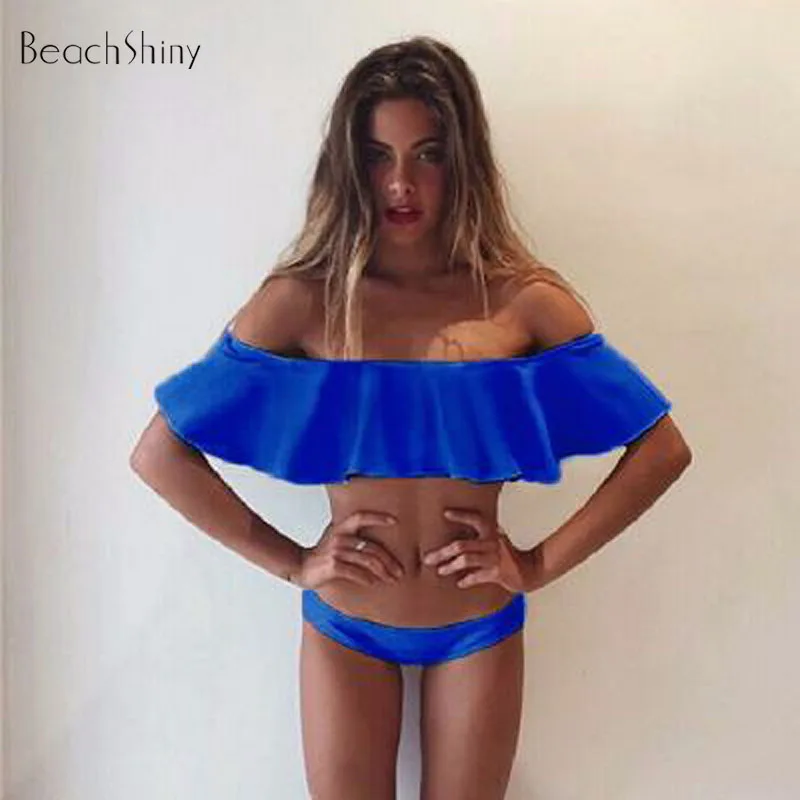 2016 new Sexy bandeau ruffled bikini women swimsuit swimwear swimming suit for women bathing suit biquini maillot de bain 1843