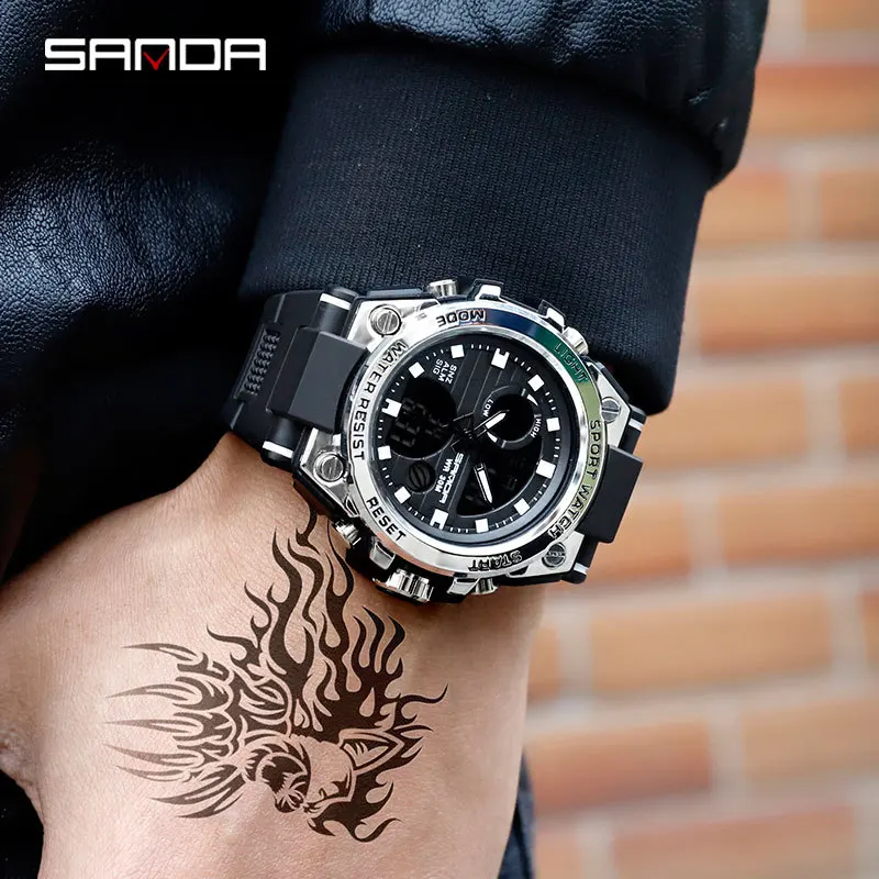 Новинка года: многофункциональные спортивные мужские часы SANDA 739 от ведущего бренда, Роскошные военные кварцевые часы, водонепроницаемые мужские часы - Цвет: C2