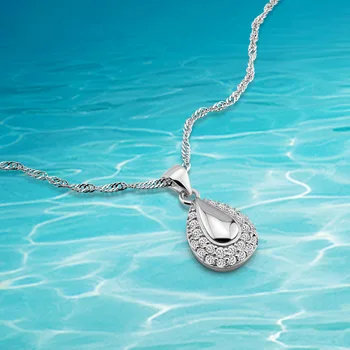 

Real 925 sterling silver pendants necklace, zircon Water Drop pendants, lovely women gift sterling silver jewelry