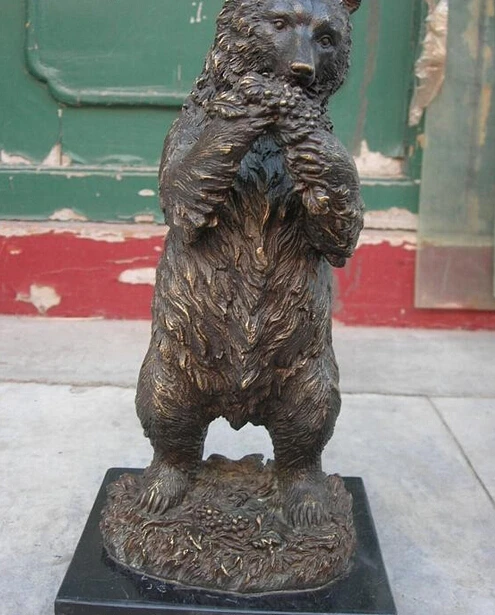 

R0720 Details about 14"Chinese bronze eximous black bear eat maize statue B0403