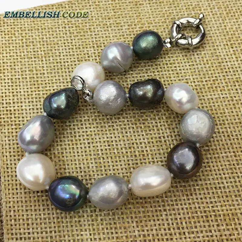 graceful semi baroque irregular pearl bracelet bangle white grey black blue Peacock Mixed color real freshwater pearls summer