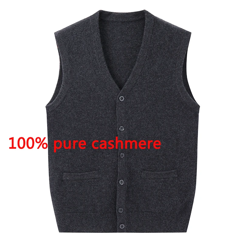 

New Autumn Winter Cashmere Sweater Men Knitted Casual V-neck Vest, Sleeveless high quality fashion Thick plus size S-3XL4XL5XL