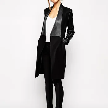 

Fashion New 2017 Single Button Pu Leather Jacket For Women Plus Size Pocket Biker Coats Casaco Feminino Long Overcoat