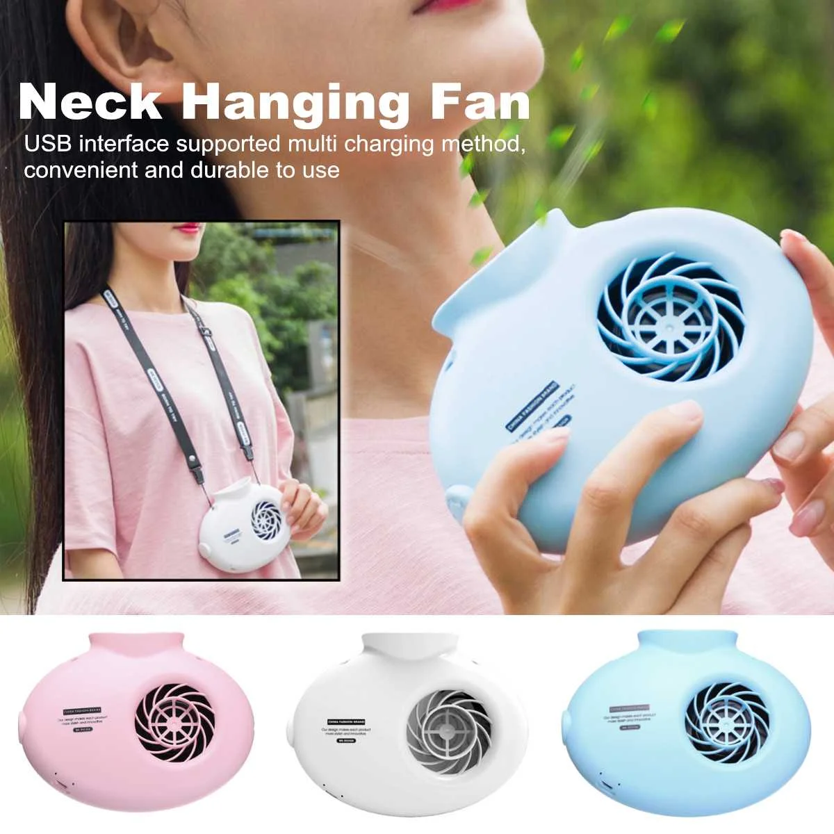 

Portable Battery Operated Neck Hanging Fan USB Rechargeable Mini Desk Air Cooler Outdoor Indoor Mini Fan Appliance 4W 3 Colors