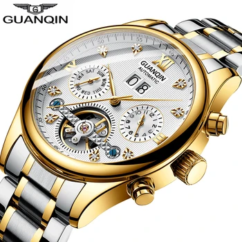 

2019 GUANQIN New Watch men Mechanical Automatic Tourbillon waterproof date gold watch Luxury Fashion Stainless steel Watches Men