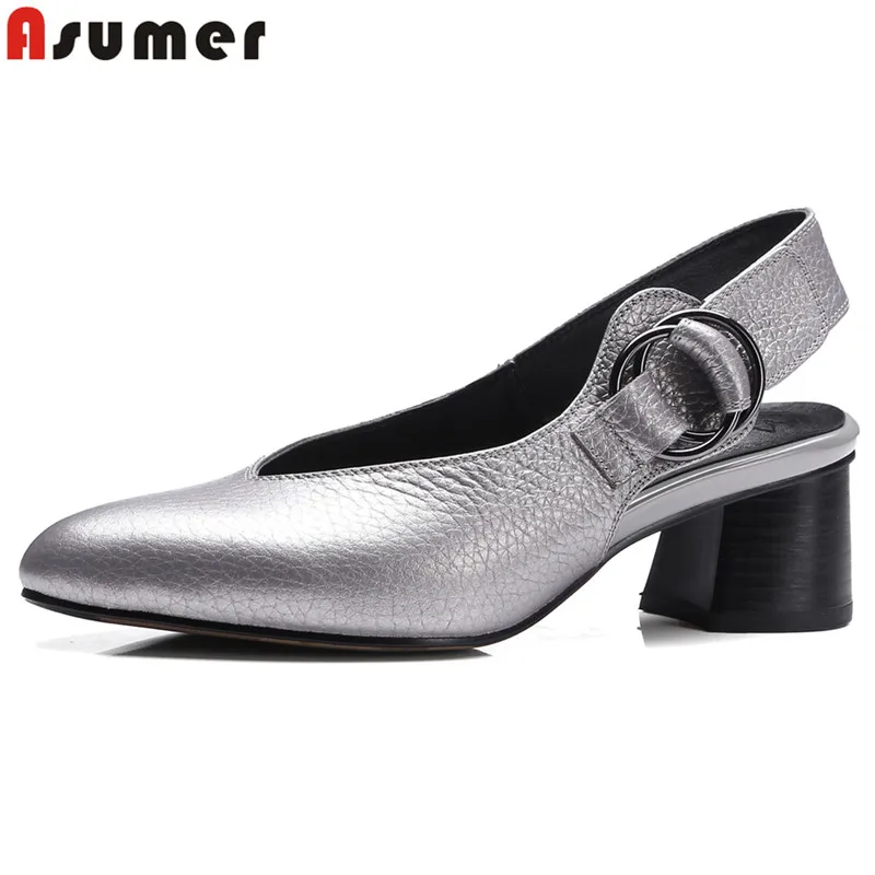 Skup ASUMER 2020 nowe mody oryginalne skórzane buty kobiety pompy letnie damskie buty na wysokim obcasie buty party buty ślubne srebrne obuwie