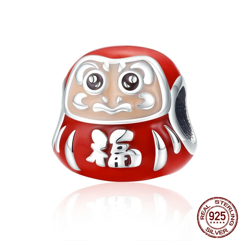 

MYBEBOA Hot Sale 100% 925 Sterling Silver Japan Daruma Red Enamel Beads fit Original Pandora Bracelet DIY Beads Jewelry