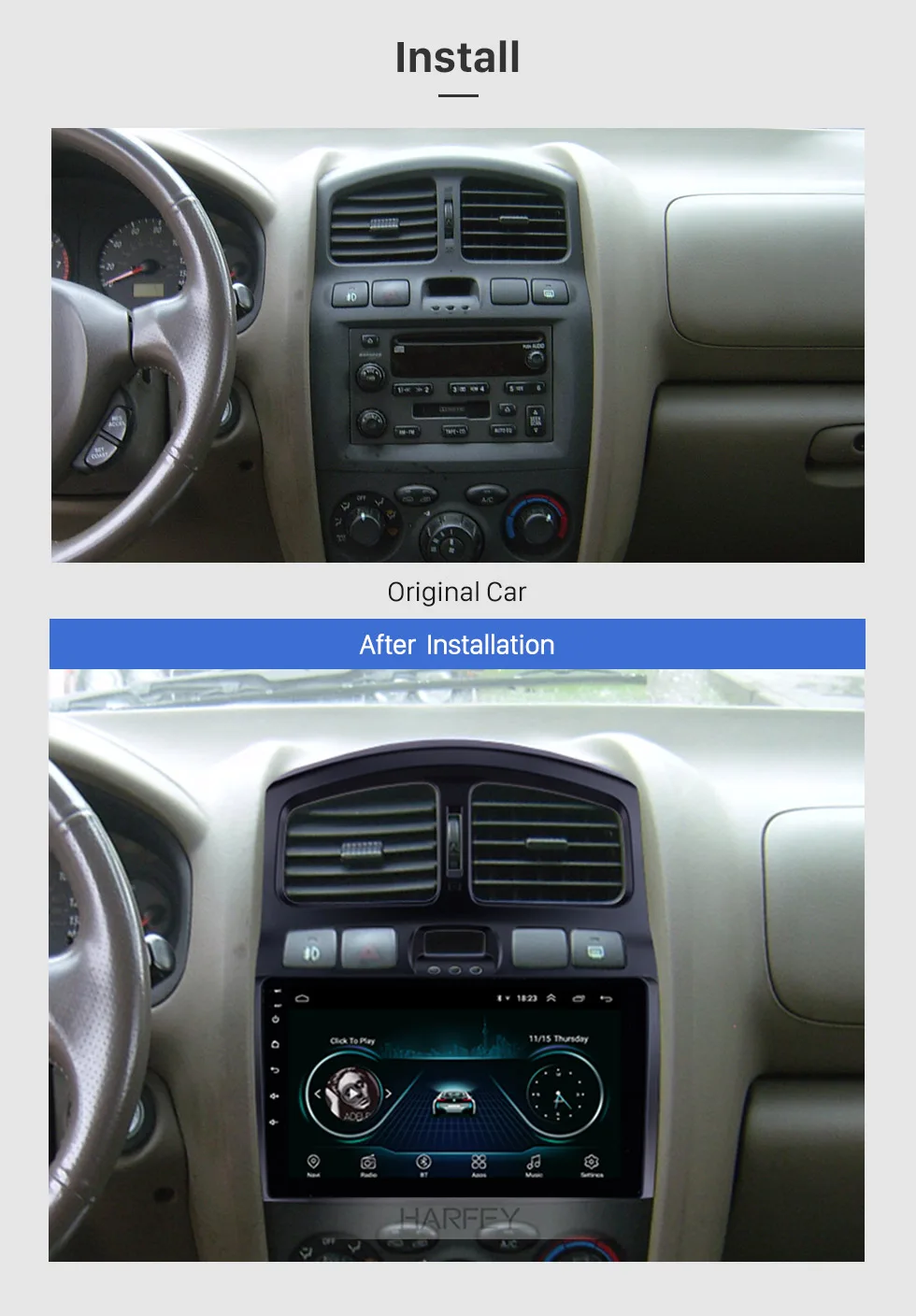 Cheap Harfey Car Stereo for 2005-2015 Hyundai Classic Santa Fe 9" Android 8.1 Head Unit GPS Navigation AUX MP3 Bluetooth TV Tuner 2