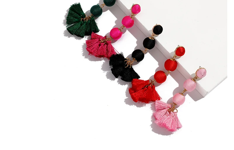 Long Tassel Earrings Red Oorbellen Dangling Earrings For Women Hanging Party Wedding Bridal Pom Pom Earring Accessories (5)