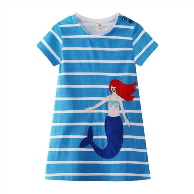 Jumping meter/летнее платье с изображением единорога для маленьких девочек; Брендовое платье принцессы из хлопка для девочек; платья с изображением ракеты; одежда для детей; Vestidos