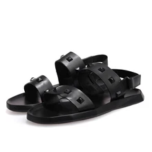 Черные шипованные сандалии высококачественные модные летние мужские сандалии-гладиаторы на плоской подошве с заклепками Большие европейские размеры 38-46