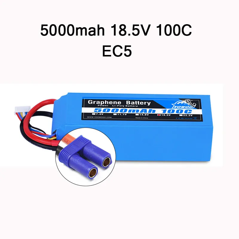 RC графеновая батарея Lipo 2S 7,4 V 3S 11,1 V 4S 14,8 5S 18,5 V 6S 22,2 V 5000mAh 100C XT60 XT90 для радиоуправляемого автомобиля вертолета - Цвет: 5S 5000mah 100C EC5