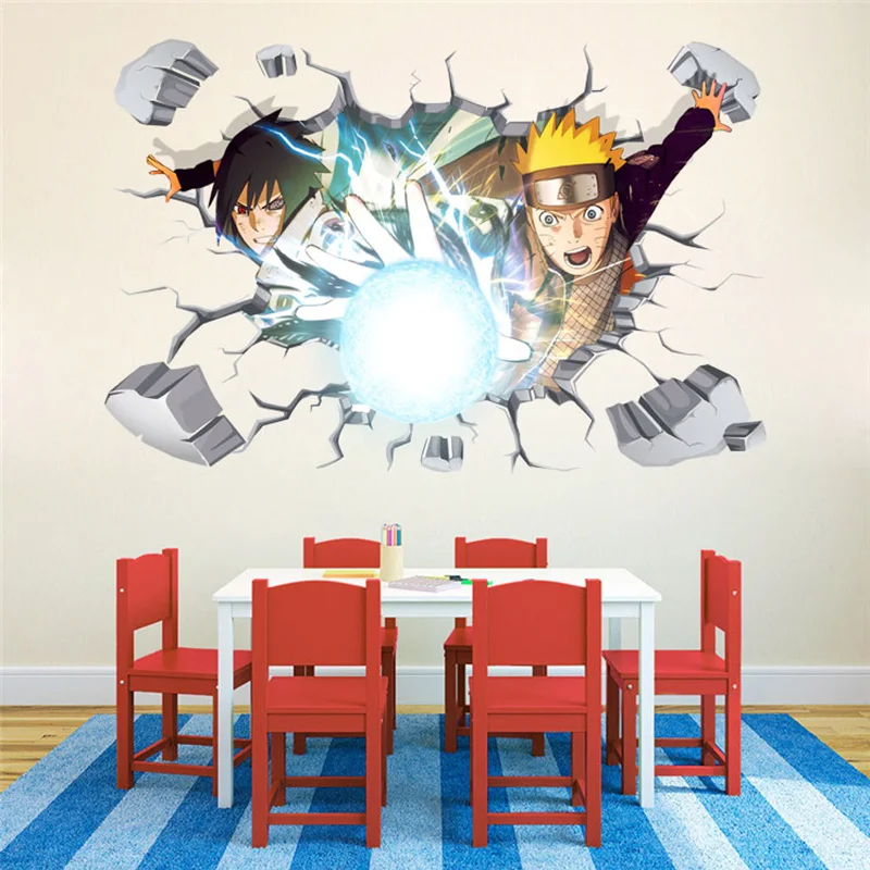 Большой размер! 90*60 см наклейка наруто 3D визуальный эффект обои Uzumaki Наруто Учиха