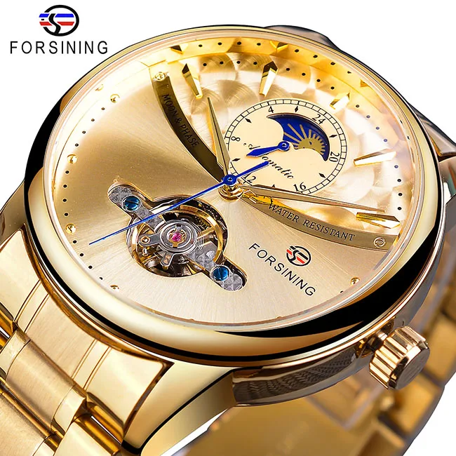 Forsining, мужские часы, автоматические, механические, турбийон, солнце, луна, часы, белые, бизнес, нержавеющая сталь, ремешок, наручные часы, Relojes Hombre - Цвет: S1150-5