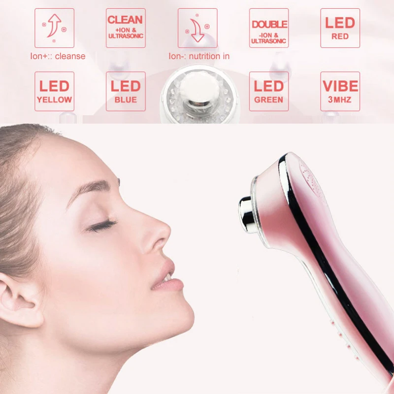 

3MHZ Galvanic Spa Ultrasonic Photon Therapy EMS Micro-current Face Lift Skin Tightening Facial 7 in 1 Ultrasound Massager