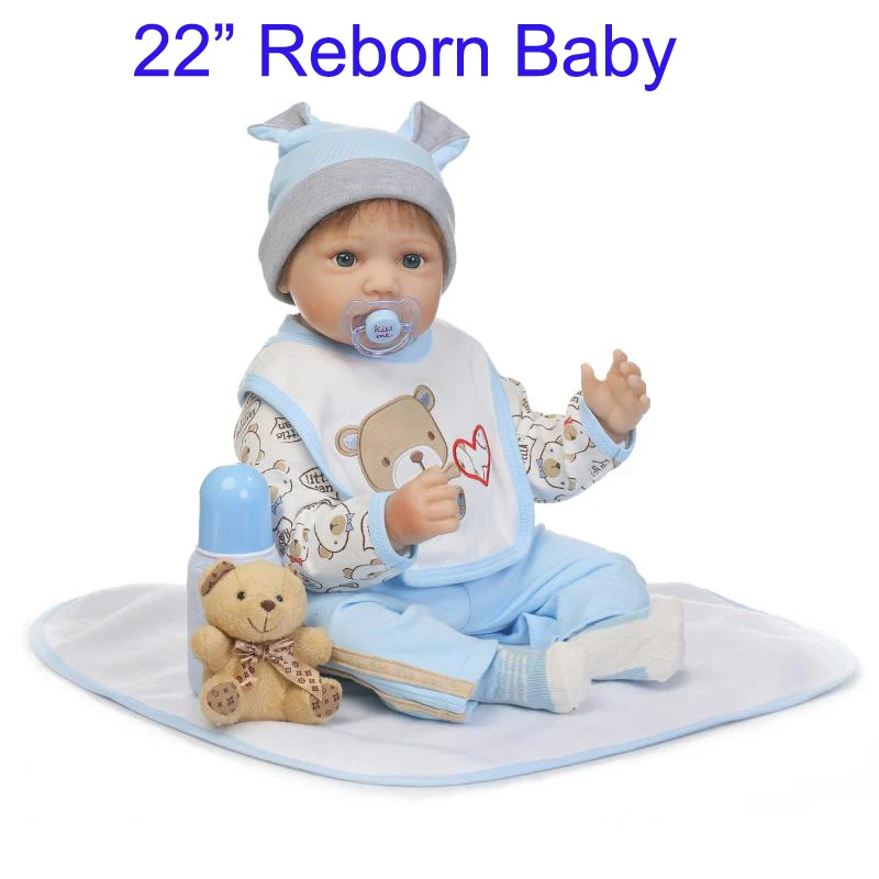 

NPK reborn boy dolls 22" 55cm soft silicone bebe menino reborn bonecas soft touch with bear babies alive reborn bonecas