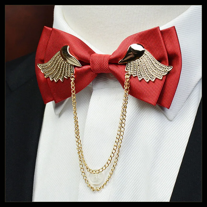 Высококачественные дизайнерские брендовые металлические золотые крылья галстук-бабочка для мужчин вечерние свадебные галстуки-бабочки модные повседневные двухслойные галстуки-бабочки - Цвет: Red