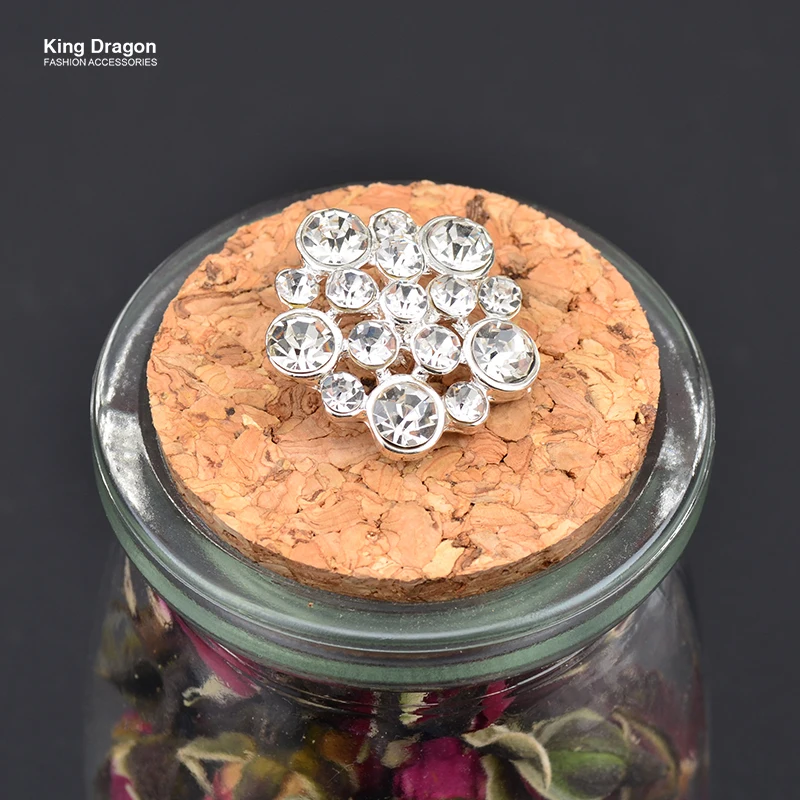 

Clear Rhinestone Button Sew On Flower Center 25MM 5PCS/Lot Shank Back Silver Color KD109