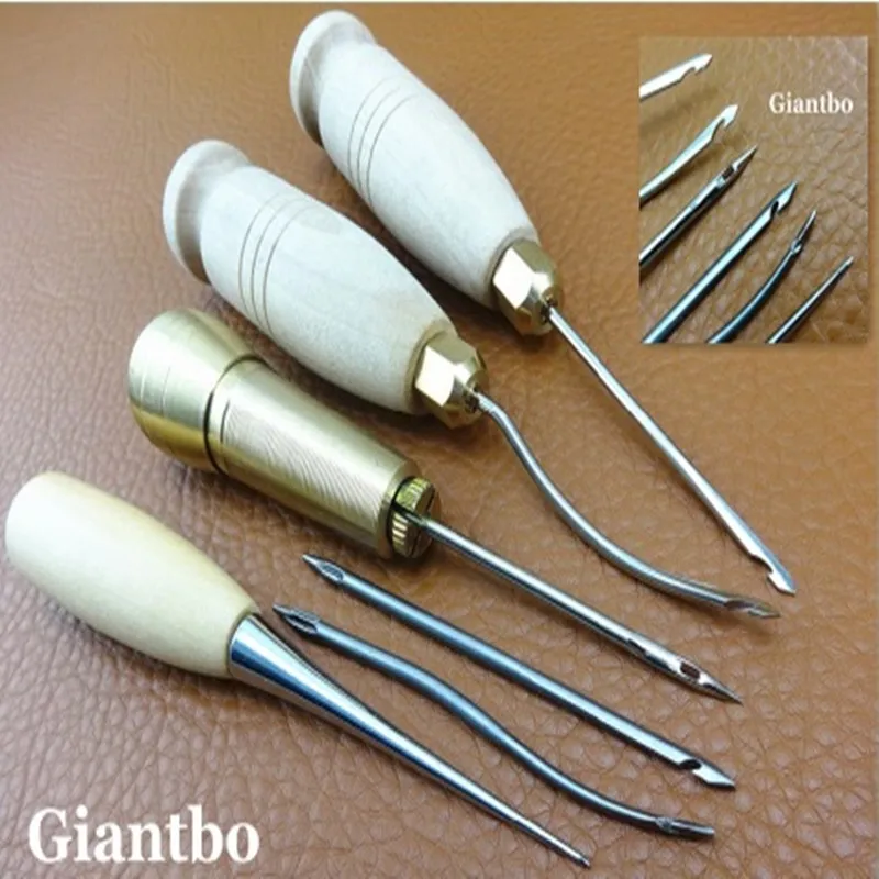 Lot of 4pcs Hand Made Sewing Awl Leather Tools Kit Heavy Canvas Shose