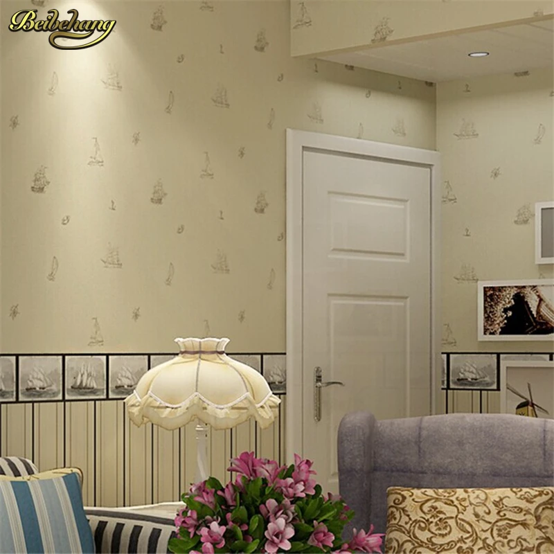 Imports of non-woven wallpaper Mediterranean sailing backdrop bedroom children's room boy vertical striped wallpaper ab Version