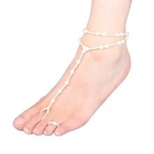 Sandalias descalzas de perlas de diamantes de imitación sexis, joyería nupcial de boda, joyería para pie de playa, tobilleras de abalorios cruzados para mujeres, triangulación de envío