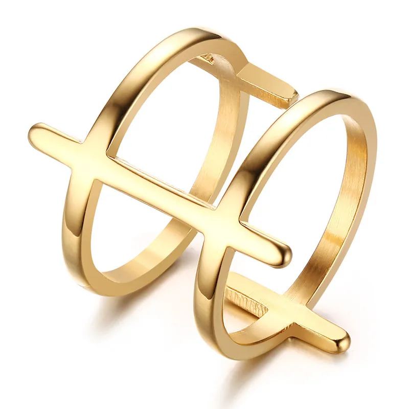2017 creative design ring gold color polishing double cross rings men's