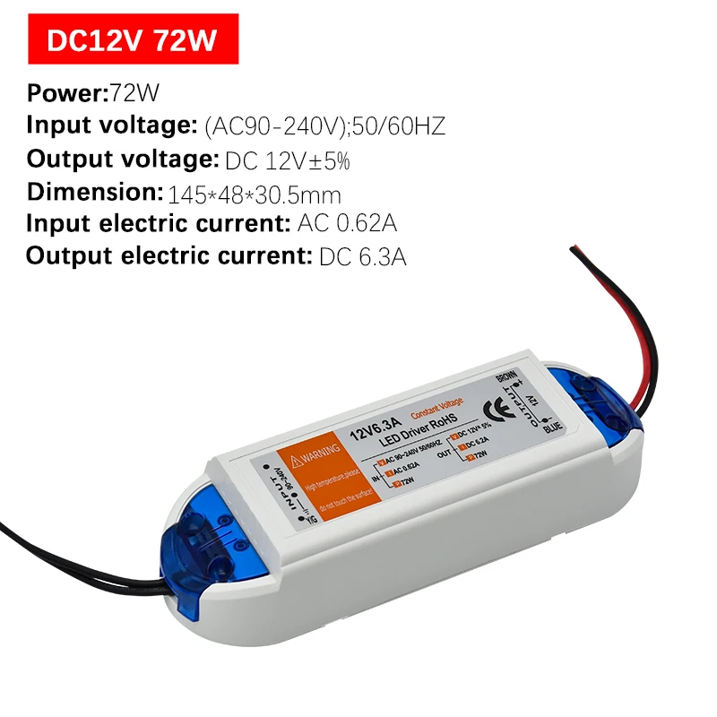 1 шт. DC12V Питание светодиодный драйвер 18 Вт/28 Вт/48 Вт/72 Вт/100 W адаптер Освещение трансформаторный блок для Светодиодные ленты потолочный светильник