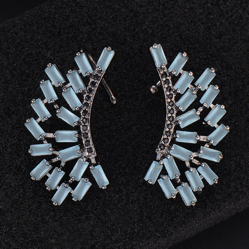 GODKI 31 мм Роскошные Мода перо геометрический кубического циркония Для женщин Свадебные Свадебная вечеринка серьги Модные украшения для Для женщин