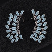 GODKI 31 мм Роскошные Мода перо геометрический кубического циркония Для женщин Свадебные Свадебная вечеринка серьги Модные украшения для Для женщин