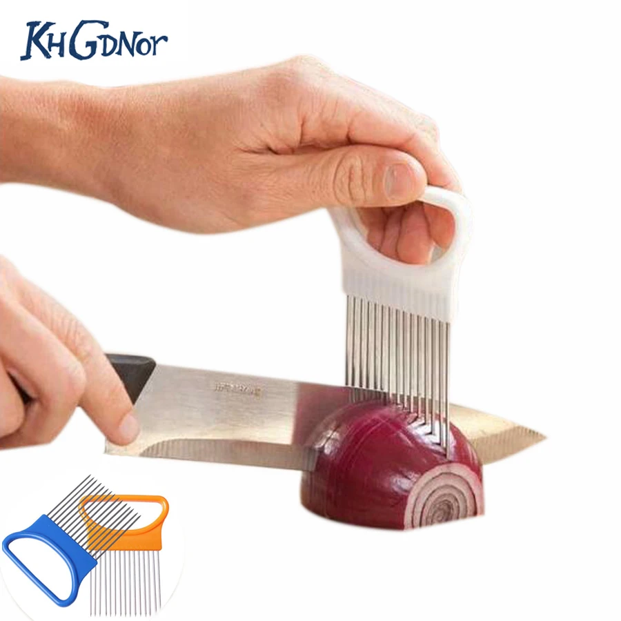 

1 pcs Easy Cut Onion Holder Fork Stainless Steel +Plastic Vegetable Slicer Tomato Cutter Metal Meat Needle Gadgets Meat