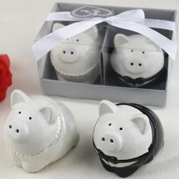 

Black and white color pig bride groom Salt Pepper Shakers 50SET/LOT wedding favor bridal shower gifts