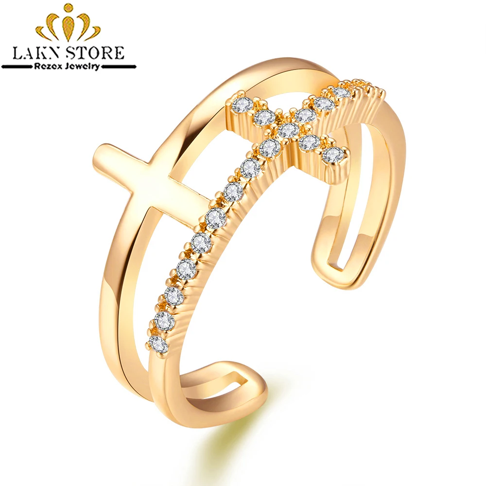 

stainless steel filled gold color womens crystal cross rings big cubic zirconia adjustable rings for women children girls men