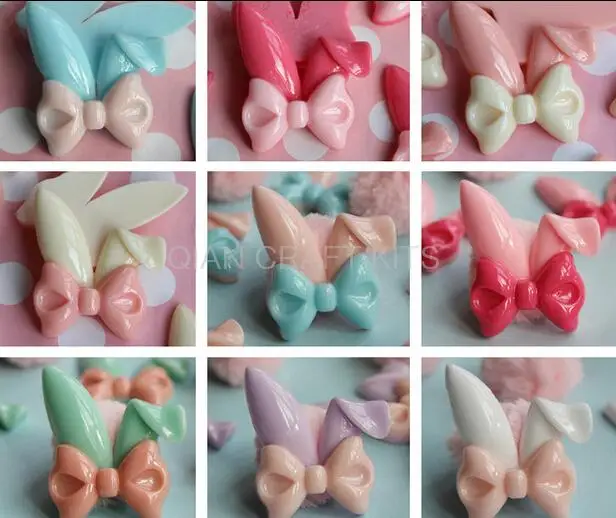 

200pcs Wholesale DIY Multicolor Flatback Resin Cameo Cabochons For Jewelry Decoration 25mm Assorted Bunny Head Kawaii Rabbit