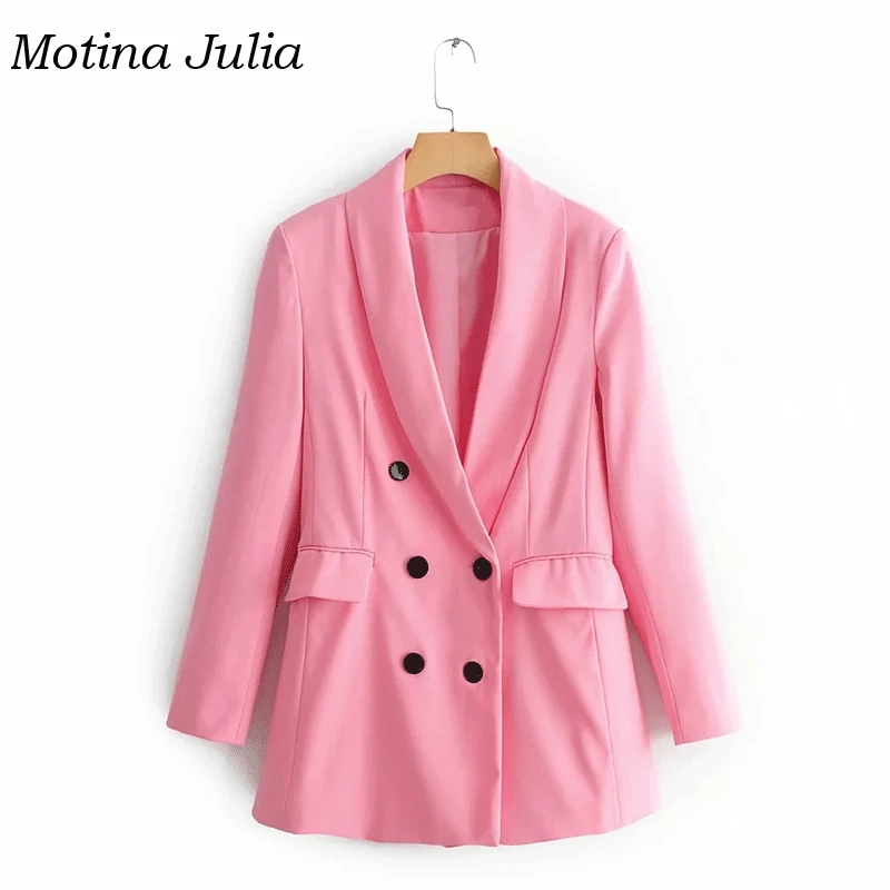 Motina Julia, крутой розовый двубортный пиджак, верхняя одежда, куртки для женщин, уличная одежда, трендовые блейзеры, топы для женщин