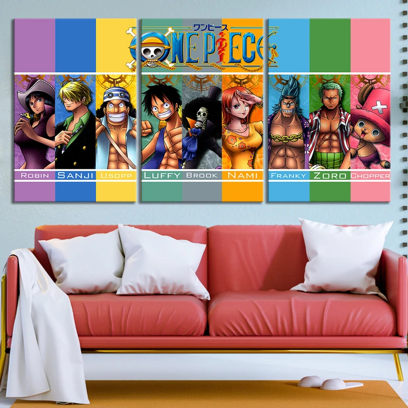 Size B WSQQT Prints on Canvas 5 Pieces Straw Hat Pirates One Piece Anime Game Poster Decorative Paintings Modern Wall Art Modular Picture No Frame