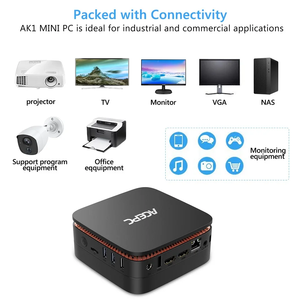 AK1 Mini PC Windows 10 лицензии Intel Celeron Apollo Lake J3455 4G 64G 12 V HDMI WiFi 4 K RJ45 LINUX WIN10 MINI PC Настольный компьютер