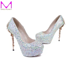AB Farbe Kristall High Heels Handwerk Customized Wedding Brautschuhe Echtem Leder Abendgesellschaft Prom Schuhe Plattform Heels