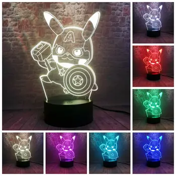 

3D Illusion LED Nightlight Colourful Changing Light Desk Pokeball Pikachu Cosplay Captain America Figure Light-up Toys