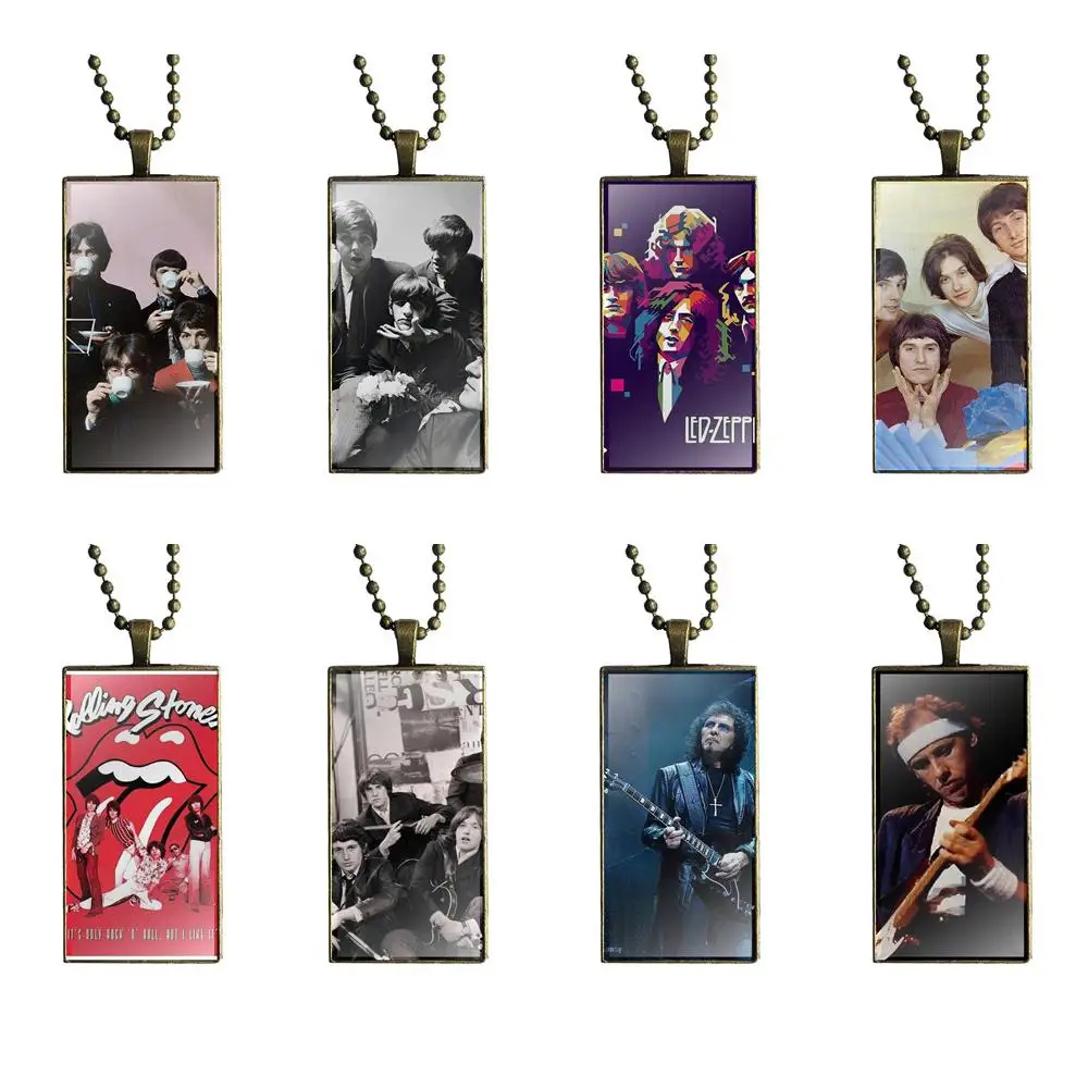 

EJ Glaze The British Rock Band Dire Straits For Women Wedding Glass Pendant Necklace Handmade Half Pendant Rectangle Necklace