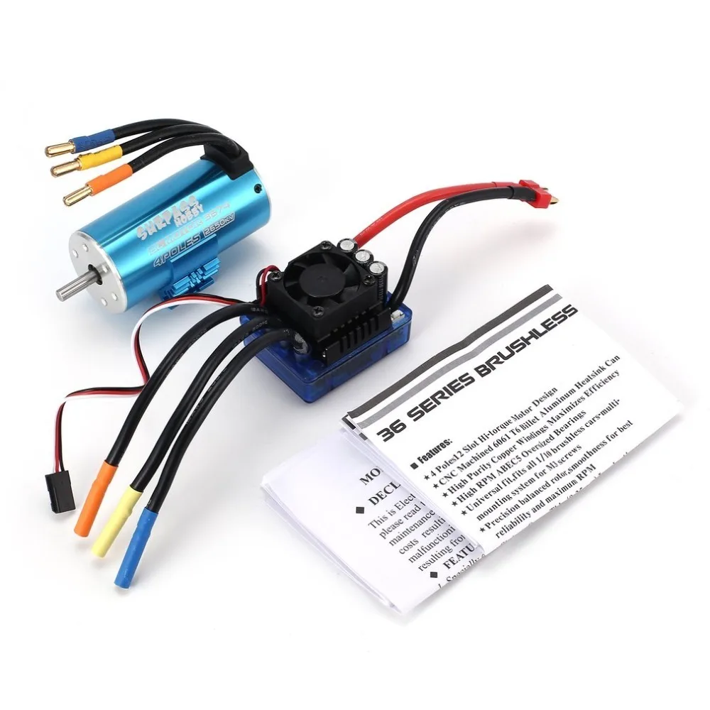 

SURPASSHOBBY 3674 2650KV/4P 5mm Brushless Motor with Heat Sink 120A Brushless ESC Combo Set for 1/8 RC Car Spar Part