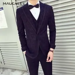 Мужской костюм Slim Fit 3 шт. полный костюмы для мужчин свадебные черный цветочный жаккард смокинг жениха Terno качество люкс 2019 Mauchley