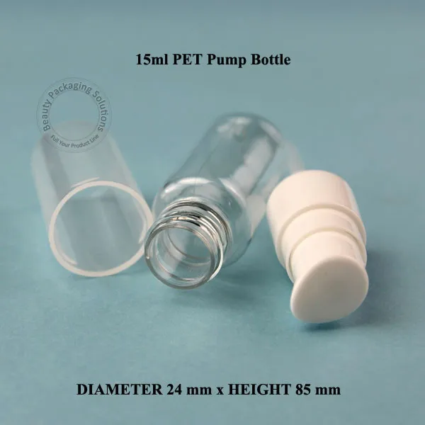 50pcs15ml D24* H85mm ПЭТ лица насос для крема спрей бутылка лосьон, эмульсия пластиковый контейнер для упаковки белый Кепки