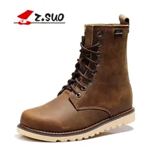 Z.SUO Brand Cow Split Upper Rubber Outsole Men’s Boots Brown Lace Up Flat with Soft Comfortable Lining Male Martin Boots ZS168