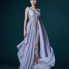 Прозрачные Формальные платья знаменитостей А-силуэт v-образный вырез шифон кружева бисером сексуальные длинные вечерние платья знаменитые платья для красной дорожки