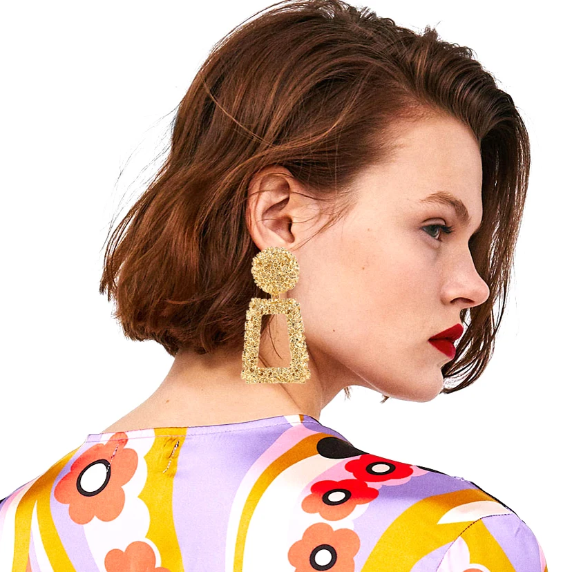 

Bohemian Gold Big Drop Earrings For Women Danging 2019 Za Statement Geometry Metal Long Earings Fashion Jewelry Accessories