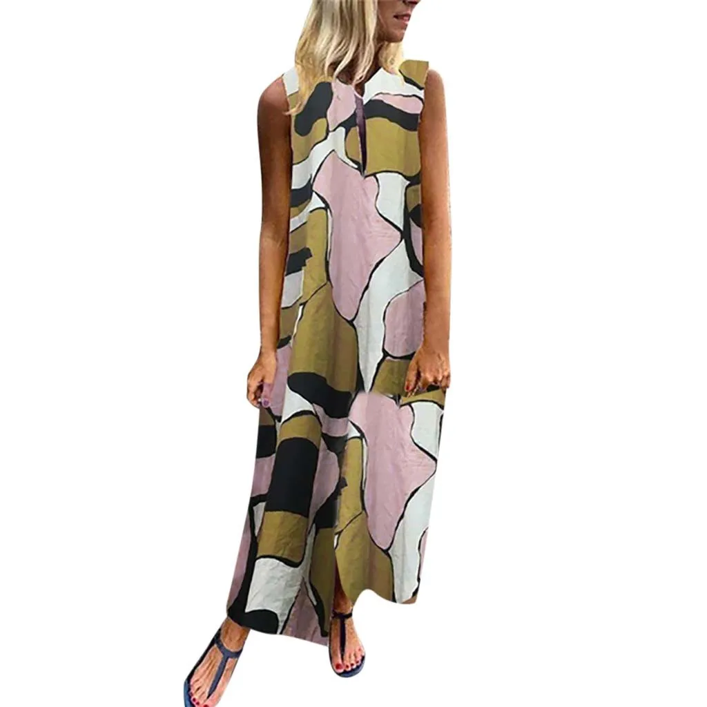 Summer Sexy Party Dress Women Vintage Print Sleeveless Loose Maxi Dresses Woman Party Night Beach Dress Women Clothes 2019 Summer Sexy Party Dress Women Vintage Print Sleeveless Loose Maxi Dresses Woman Party Night Beach Dress Women Clothes 2019