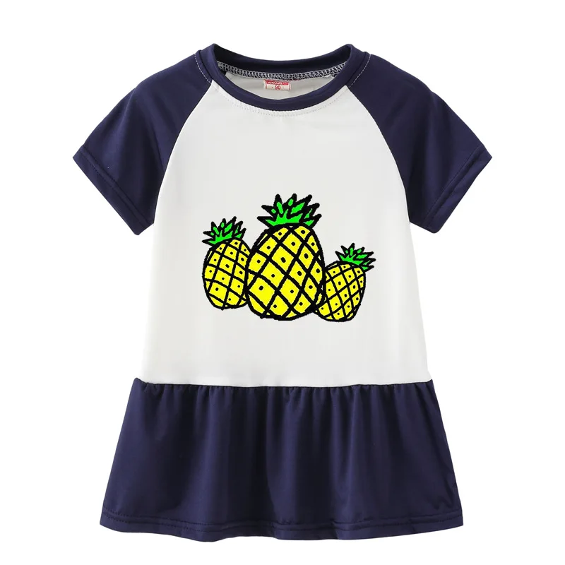 Summer Casual Printed Baby Princess Girls Short-Sleeved Dress Navy Patchwork Girls Clothes For 2-7 Years Old Summer Casual Printed Baby Princess Girls Short-Sleeved Dress Navy Patchwork Girls Clothes For 2-7 Years Old