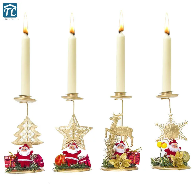 Christmas Wrought Iron Candlestick Ornament Candle Desktop Decoration